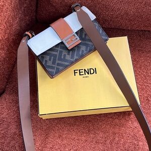 Fendi Brown and White Crossbody Bag
